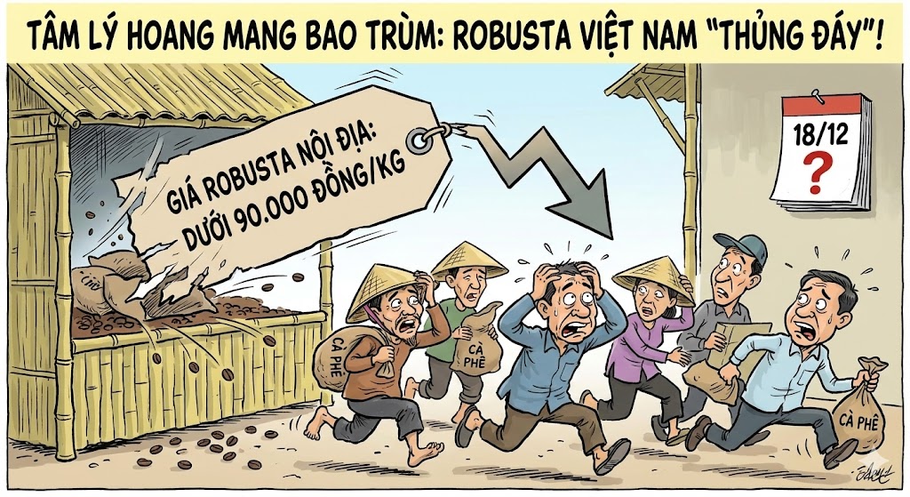Robusta Việt Nam ngày 18/12: Giá nội địa thủng mốc 90.000 đồng, tâm lý hoang mang bao trùm